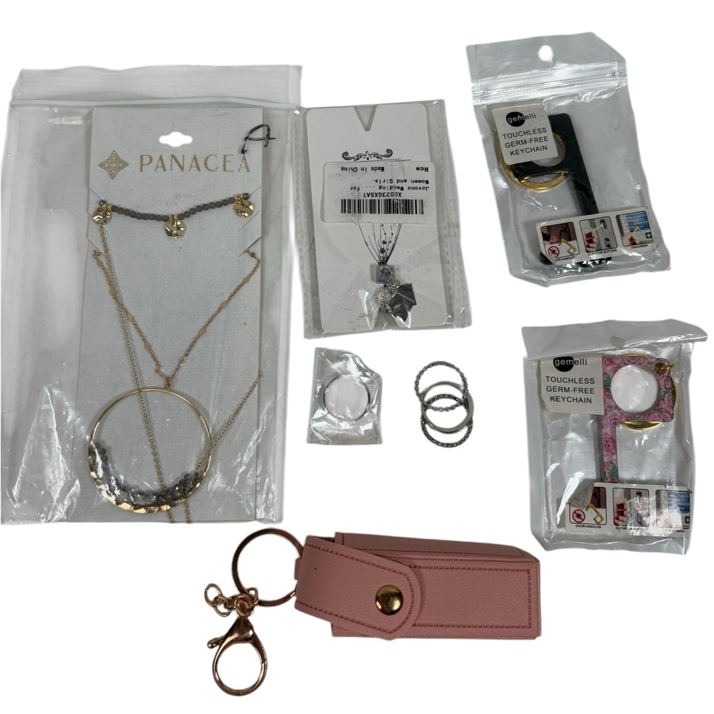 Jewelry Accessories Bundle Gold Coin Pendant Necklace Rings Touchless Keychain